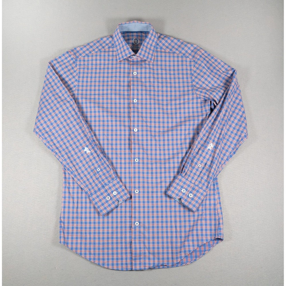 Bugatchi Uomo Mens Plaid Button Down Shirt Blue Red 14.5 32/33 Cotton Classic
